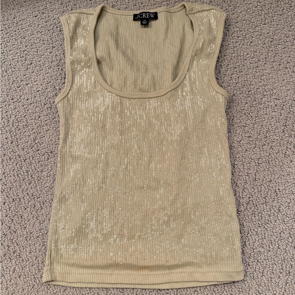 J. Crew Light Green Shimmery Ribbed Tank